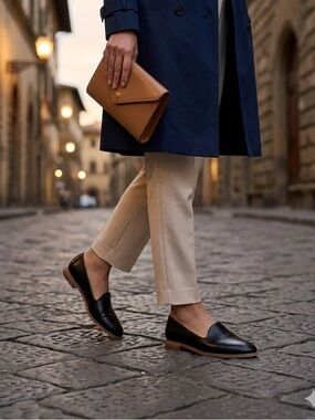 Nickels Black Italian Leather Slip-On flats